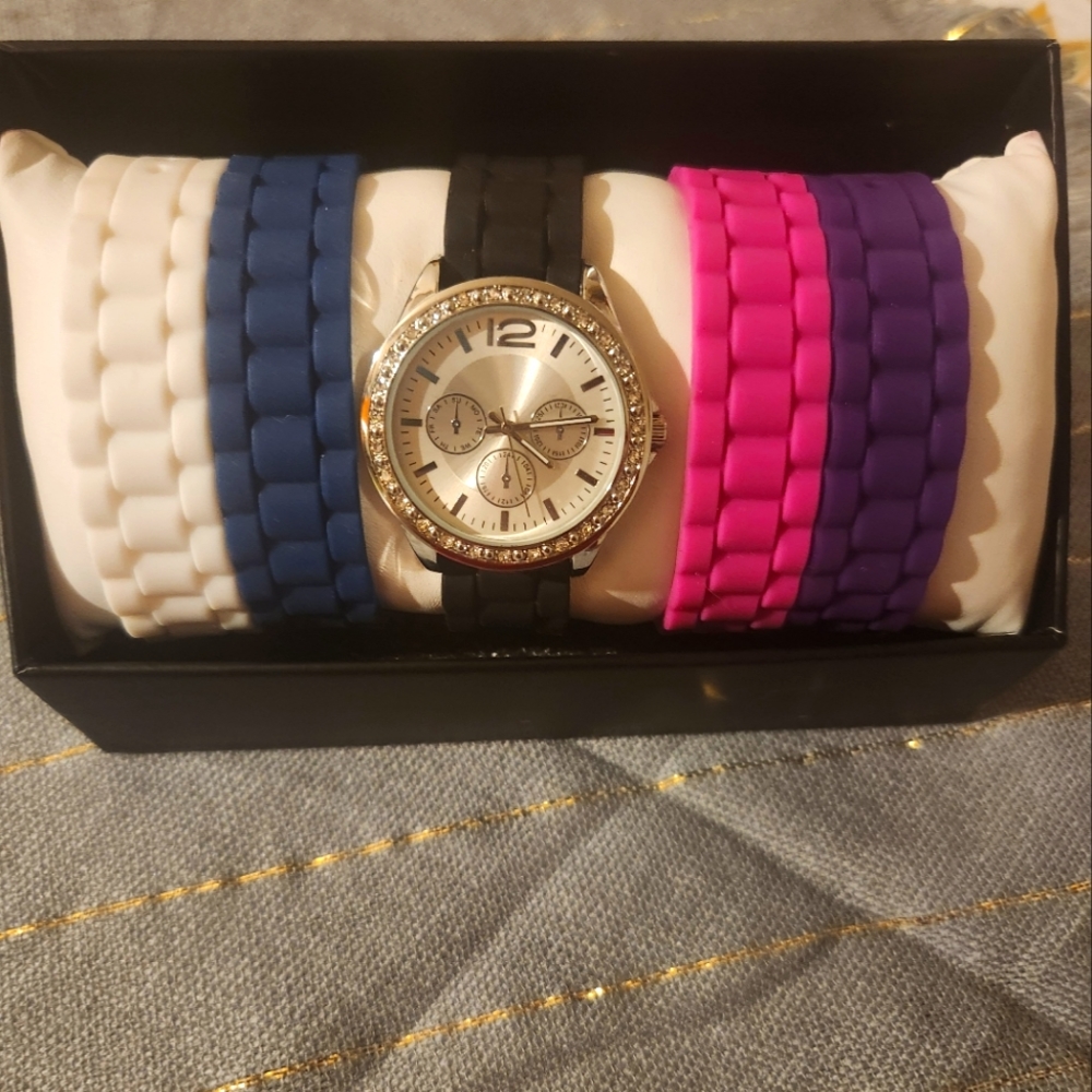 Watch with interchangeable straps.